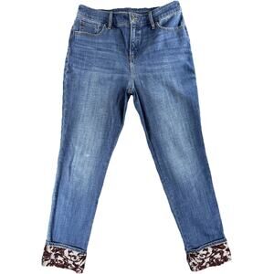 Chico’s So Slimming Girlfriend Slim Leg Ankle Jeans 6R 0.5R Cuffed Embellished